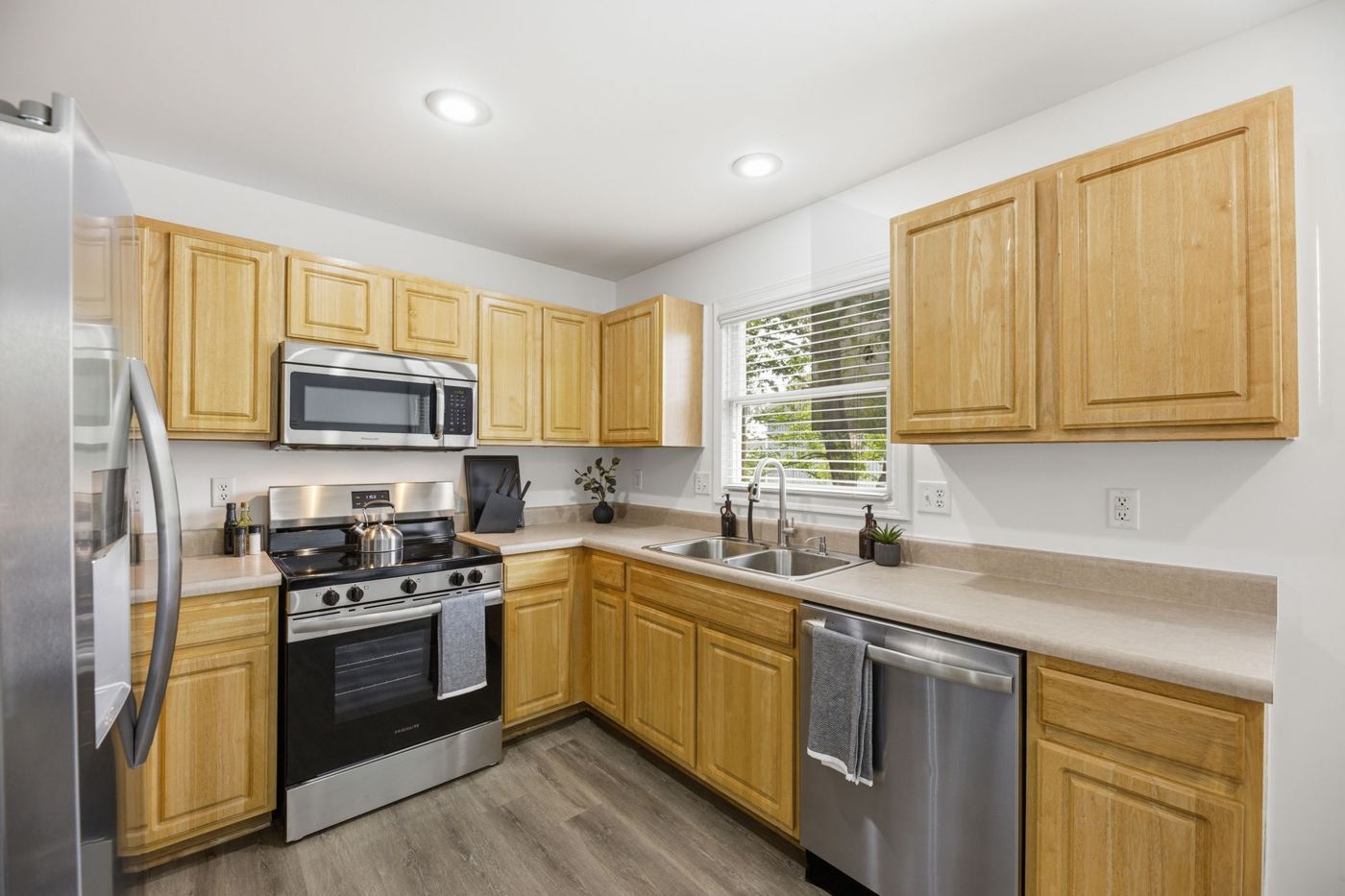 Kitchen cabinets and range