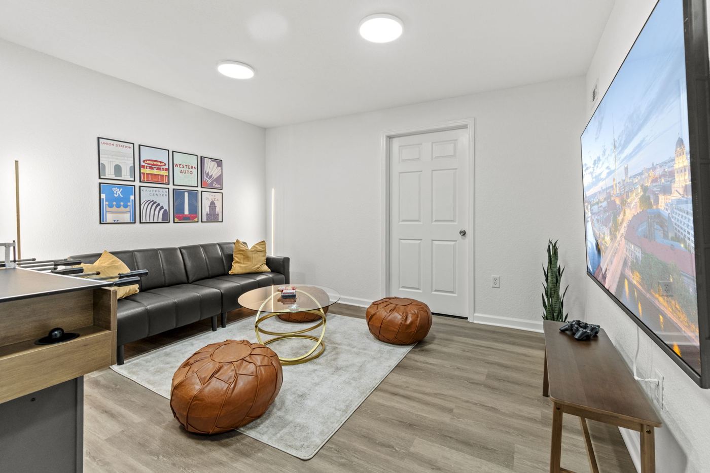 Lounge seating and 70-inch TV