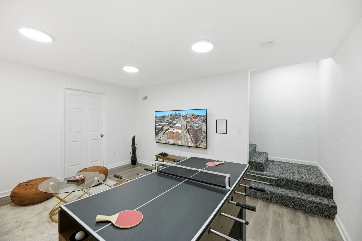 Table tennis setup in the lounge